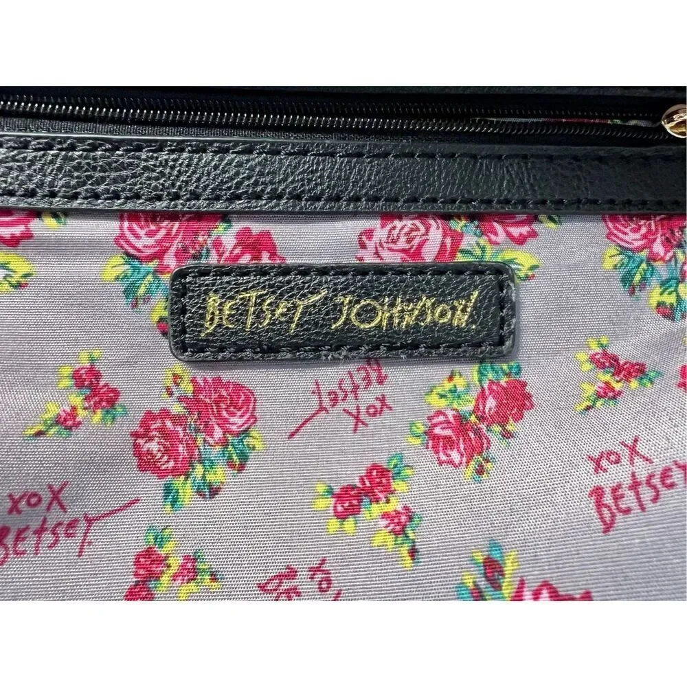 Betsey Johnson Black Leather Top Handle Satchel Crossbody Handbag Retails $100 - Picture 10 of 12